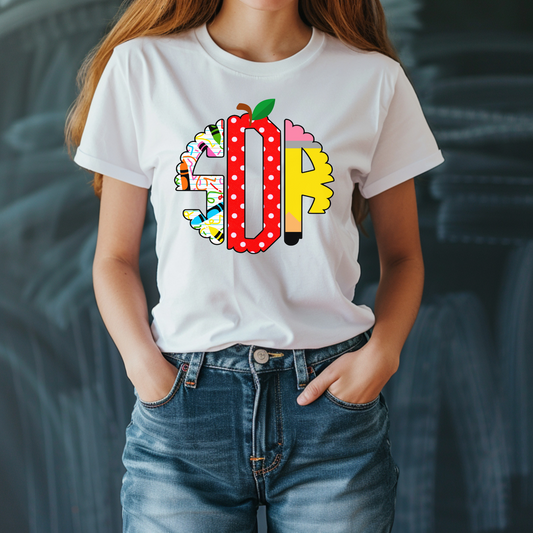 Customizable teacher name monogram t-shirt