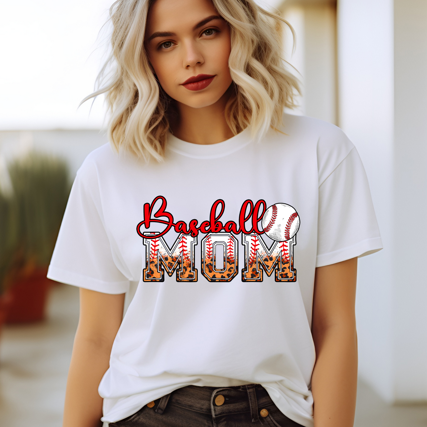 Baseball mom leopard and baseball print lettering shirt