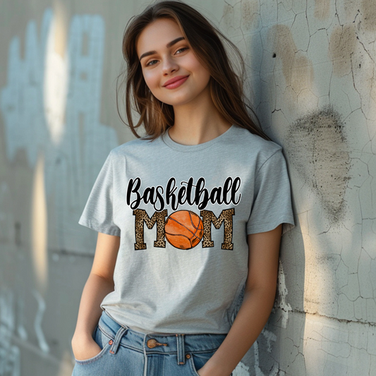 Basketball mom leopard print lettering shirt