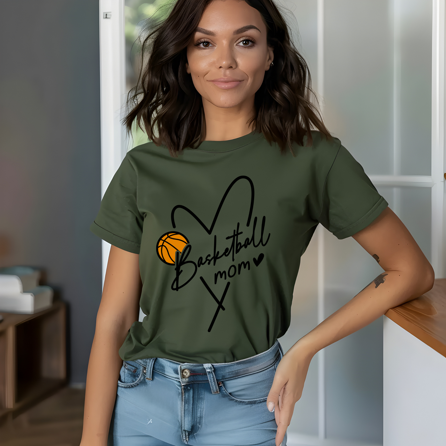 Basketball mom with heart shirt