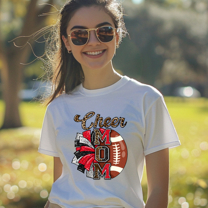 Cheer mom with football and pom pom shirt