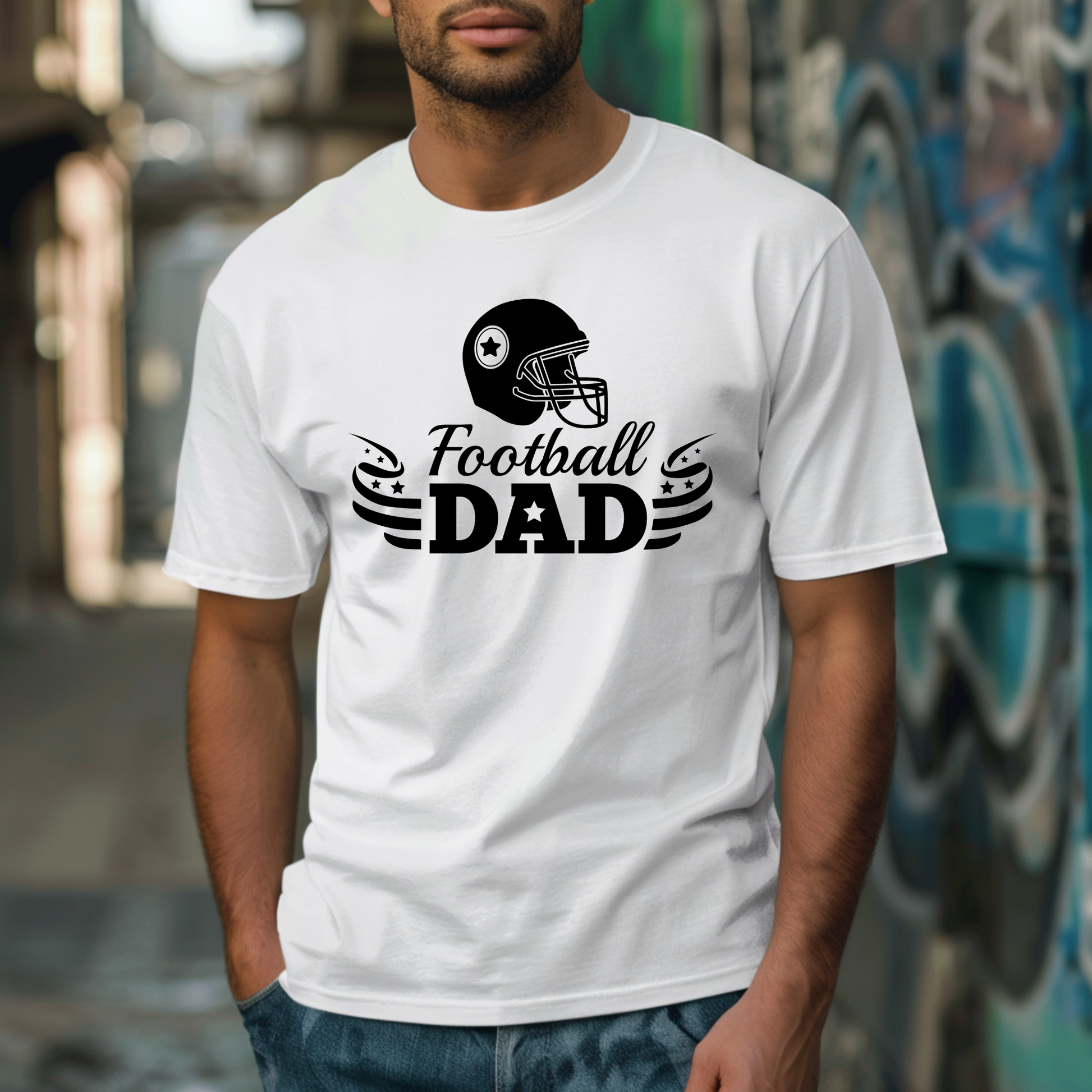 Football dad with football helmet shirt