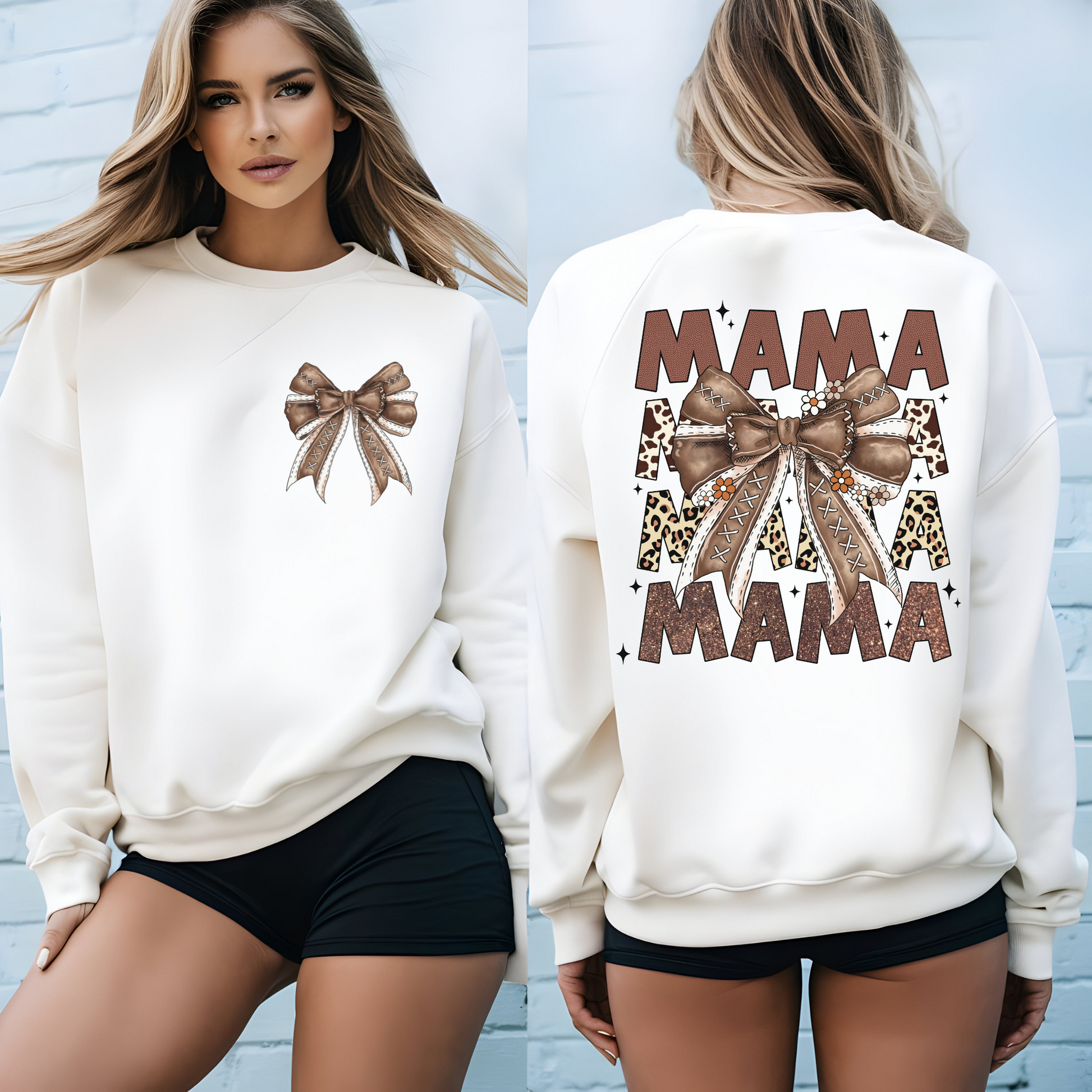 Football mama coquette bow front and back t-shirt, long sleeve, or sweatshirt