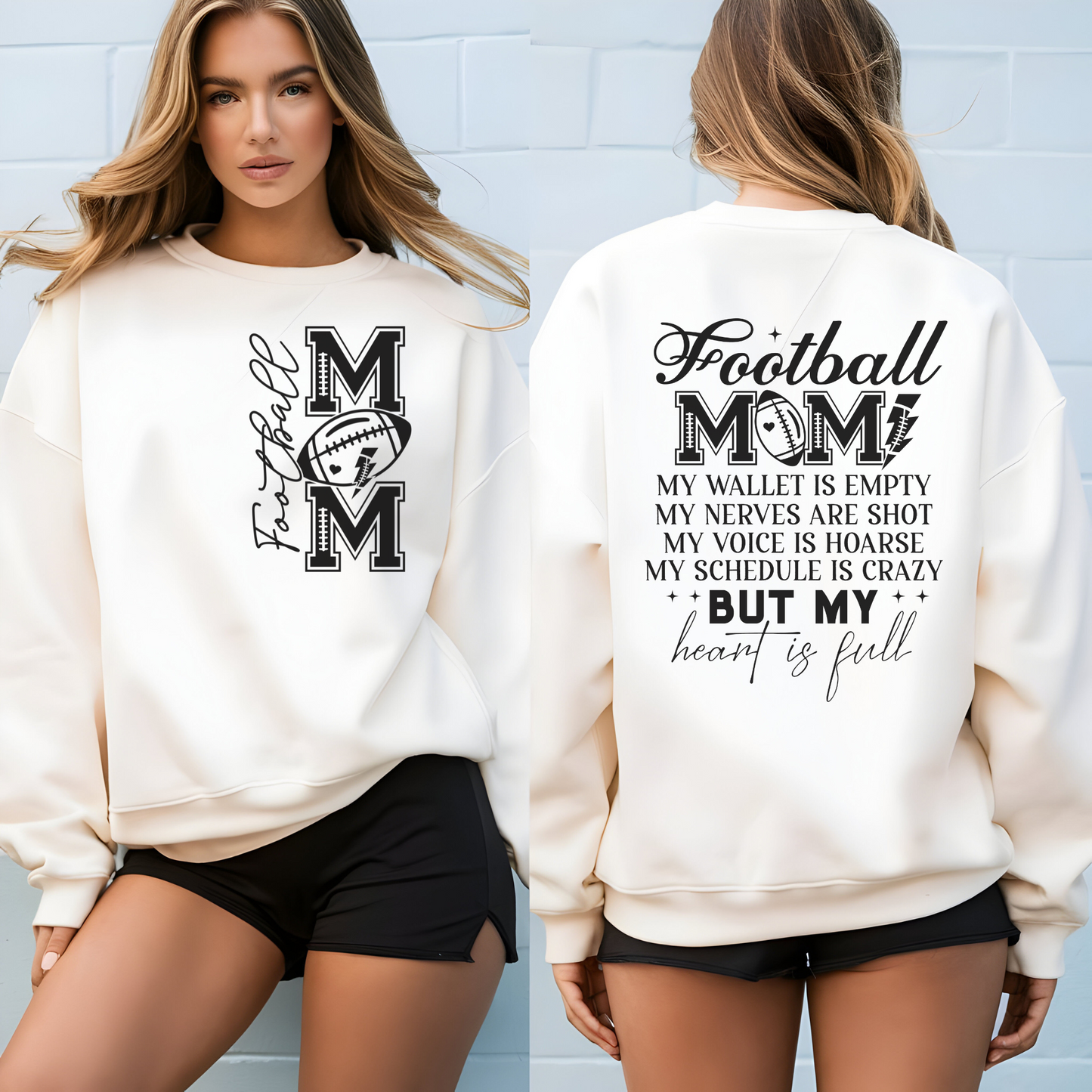 Football mom front and back t-shirt, long sleeve, or sweatshirt