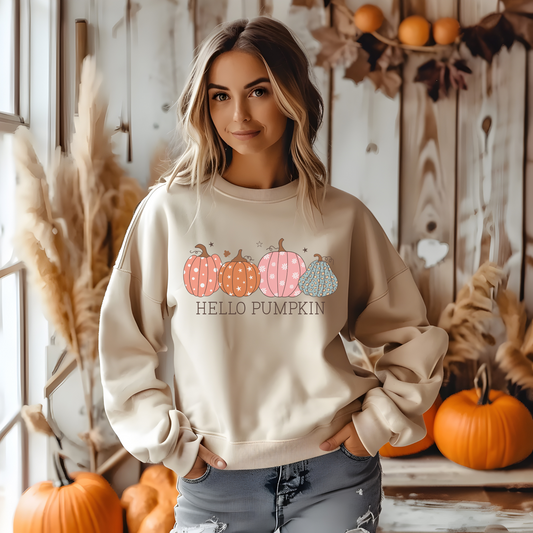 Hello Pumpkin With Stars And Daisies T-Shirt| Long Sleeve| Sweatshirt