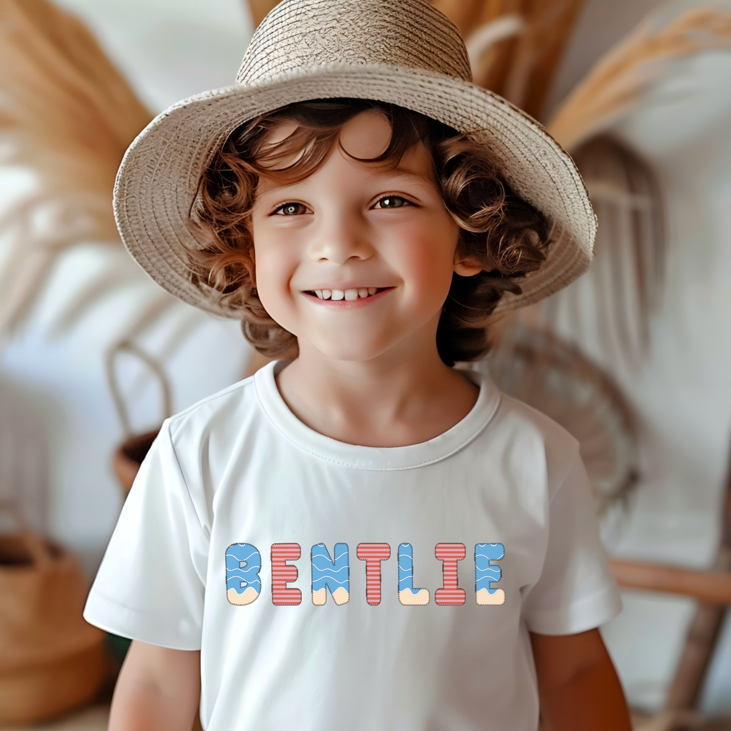 Custom boy name in beach lettering t-shirt