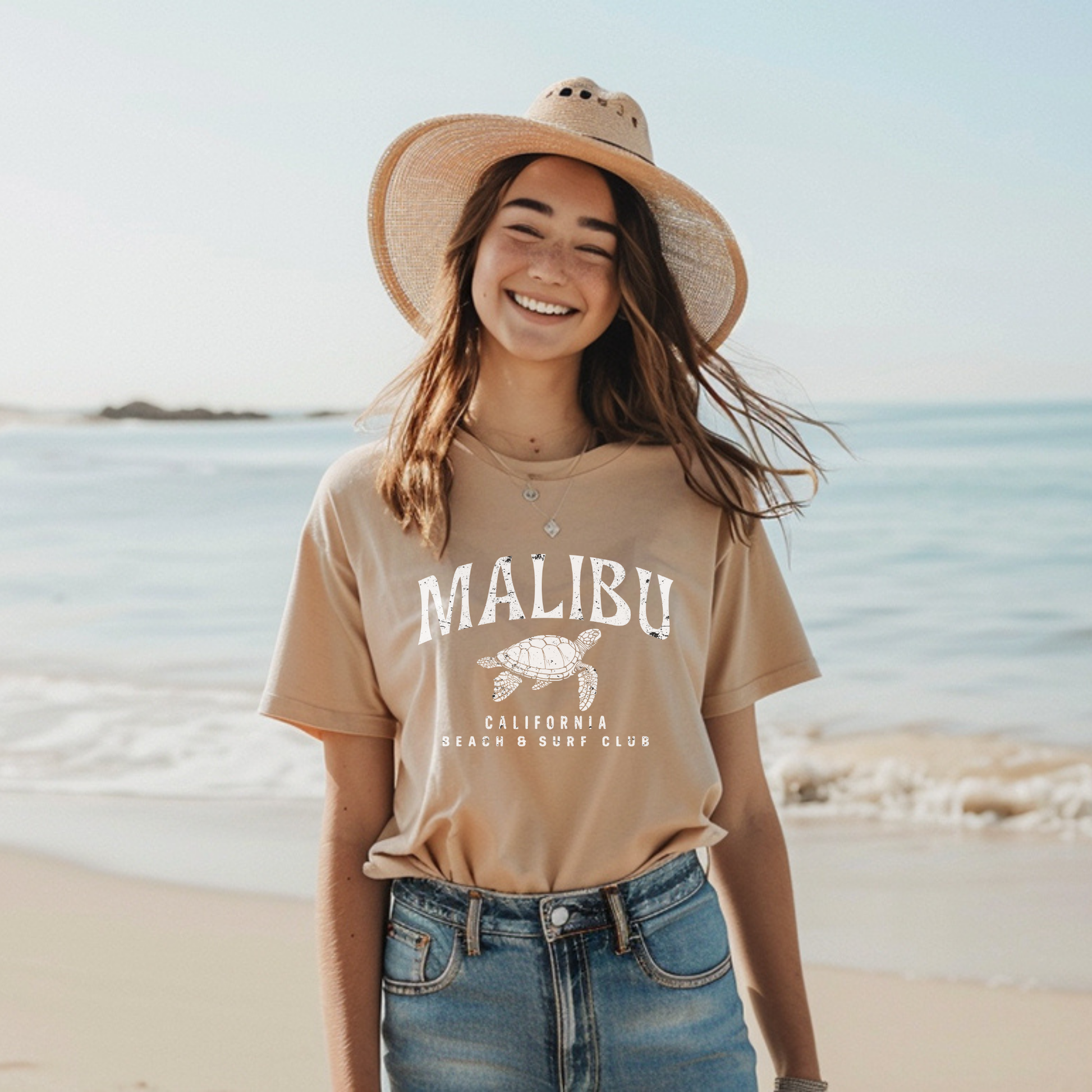 Malibu California beach and surf club white design t-shirt