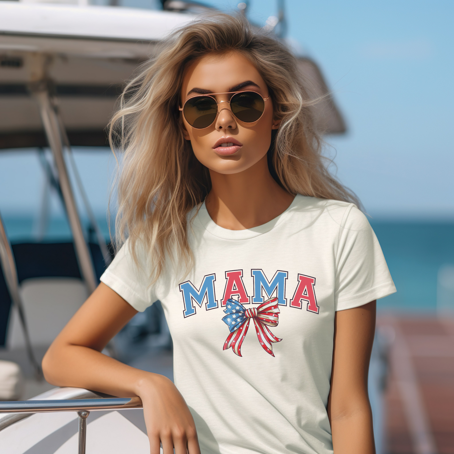 Mama Patriotic Bow Apparel