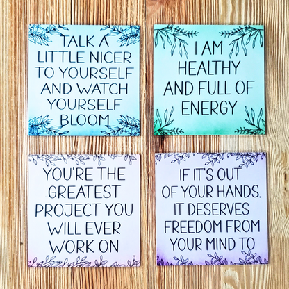 Mental health reminders in blue, green, pink, purple