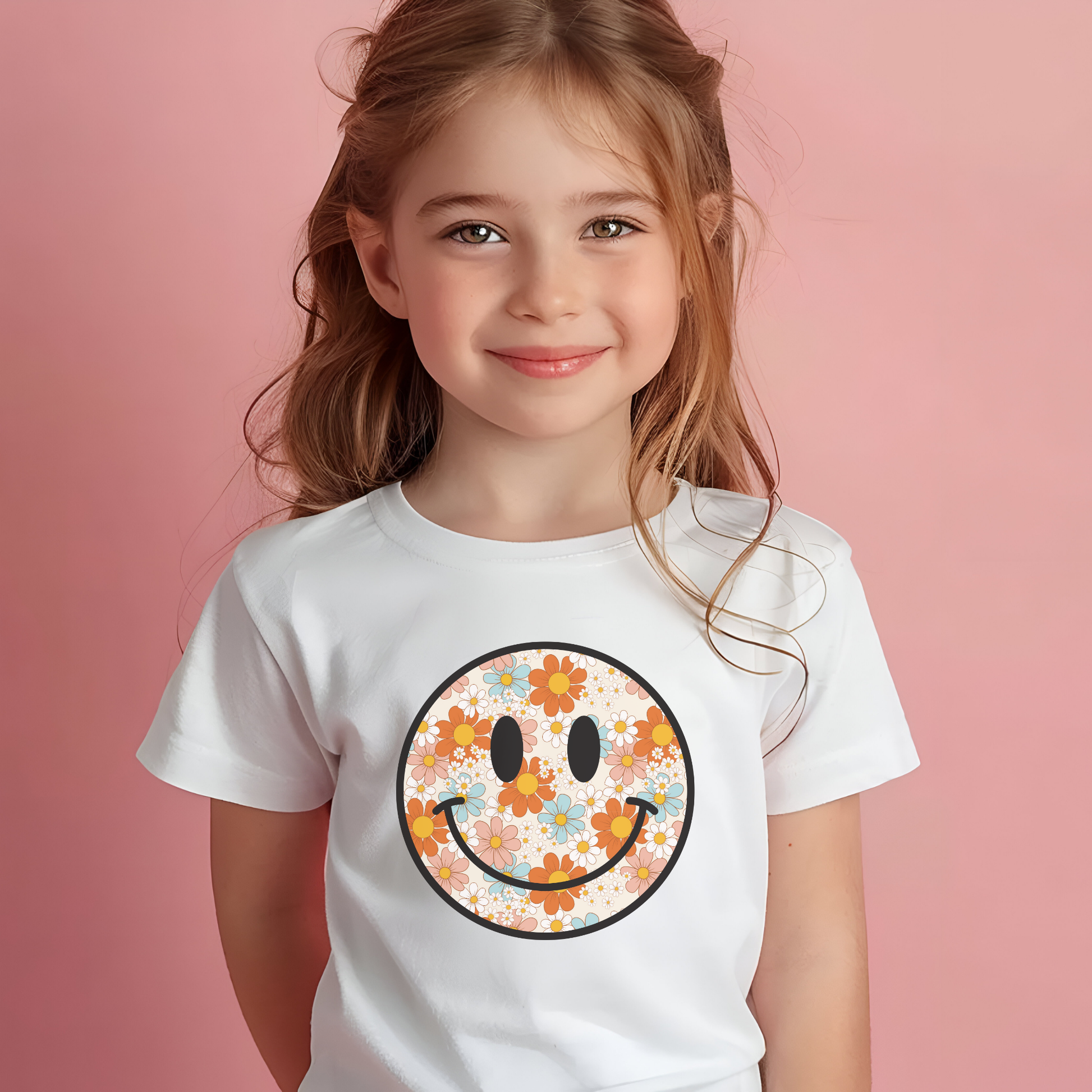 Smiley face groovy flowers t-shirt