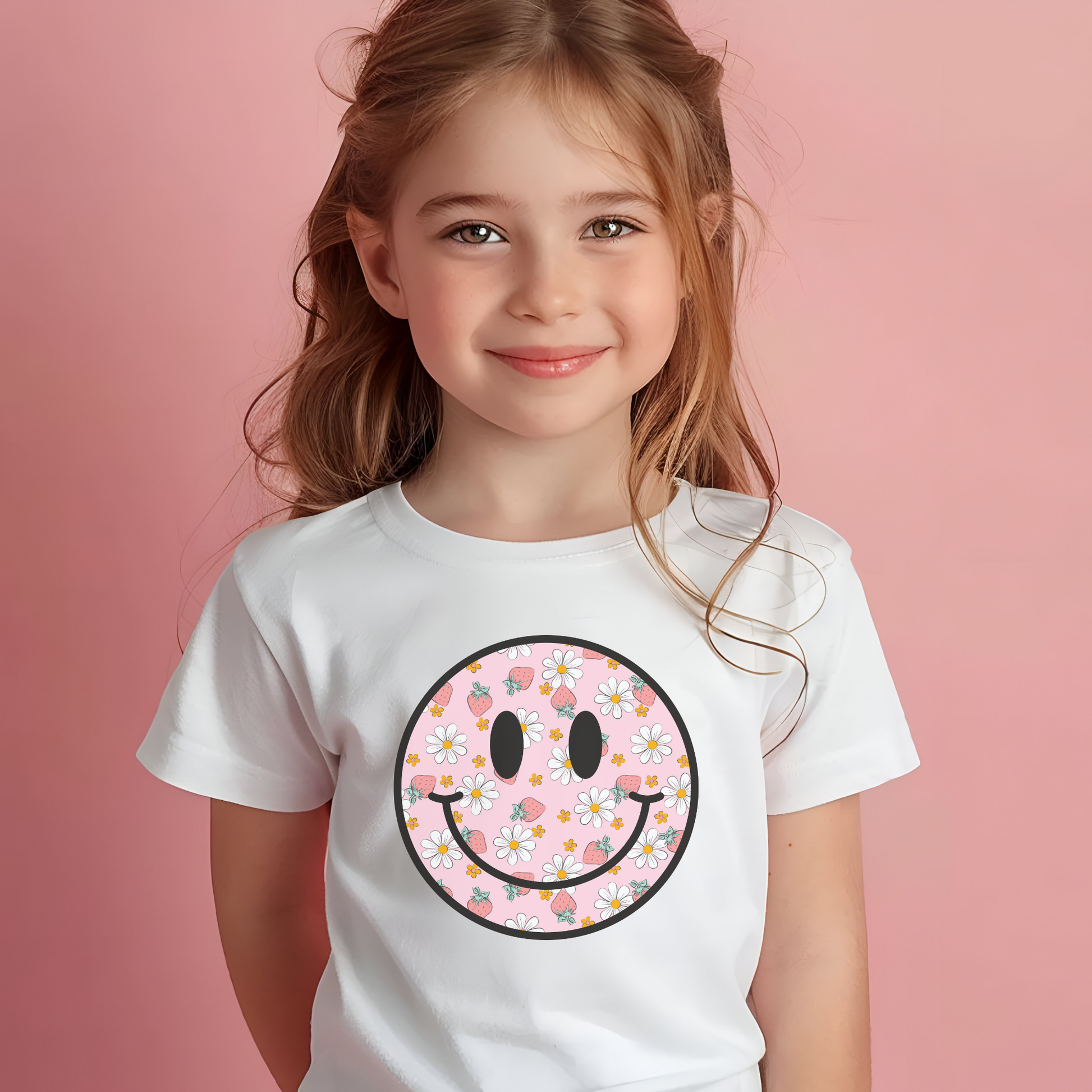 Smiley face strawberries and daisies t-shirt