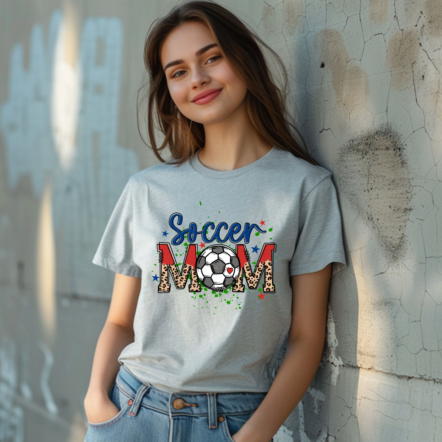 Soccer mom red white and blue shirt