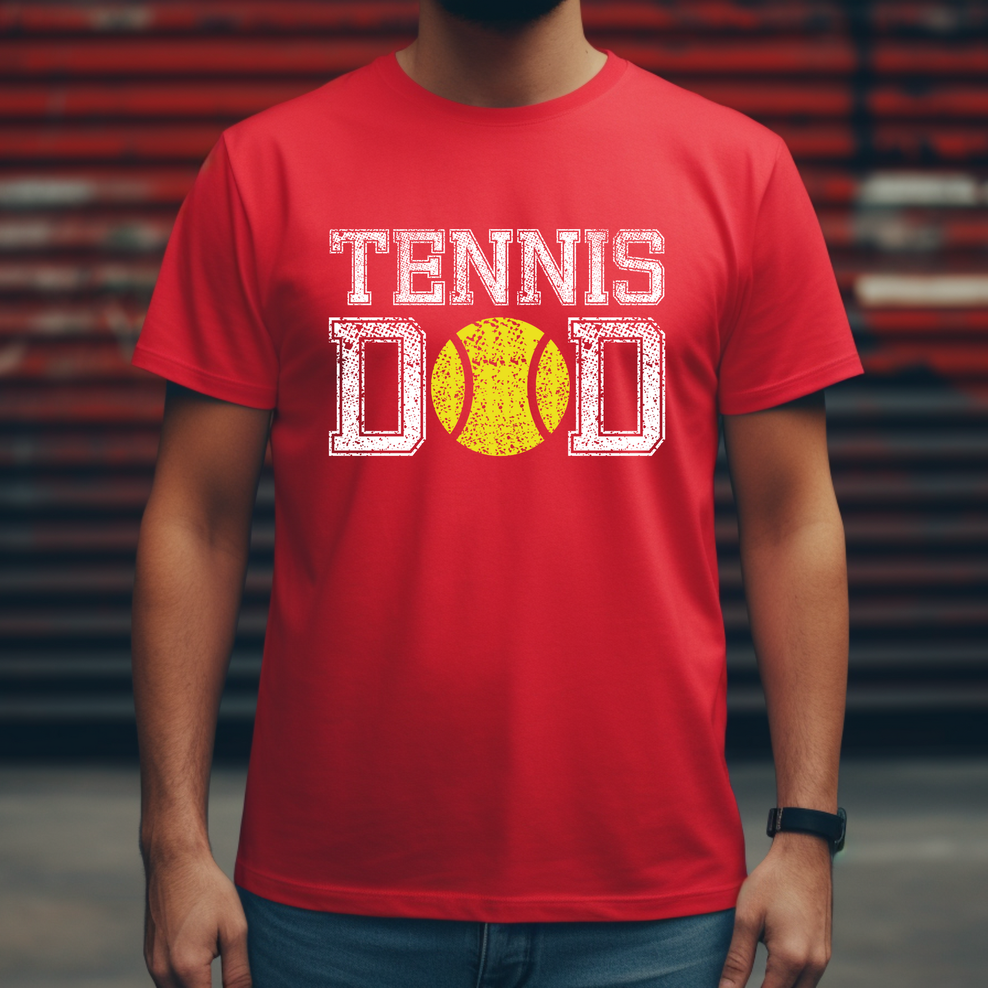 Tennis dad distressed lettering shirt