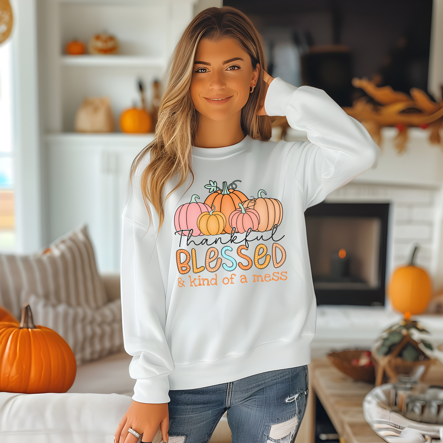 Thankful Blessed & Kind Of A Mess T-Shirt| Long Sleeve| Sweatshirt